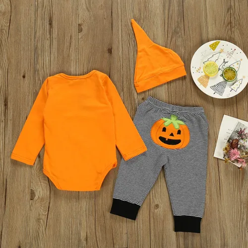 Vista 2 de GUMEMO Disfraz de calabaza de Halloween sin mangas con sombrero para bebé y niña Naranja
