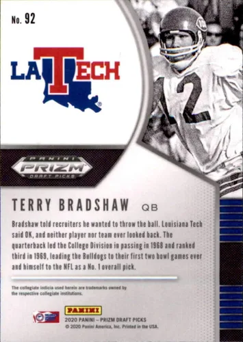 Vista 2 de 2020 Panini Prizm Draft Picks #92 Terry Bradshaw Louisiana Tech Bulldogs Football NFL