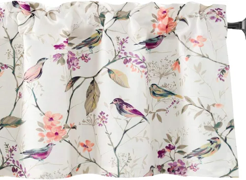 Vista 37 de VOGOL Cenefa de pájaro y bayas, decoración clásica de ventana de campo americano con estampado botánico, cortina de bolsillo para barra fácil