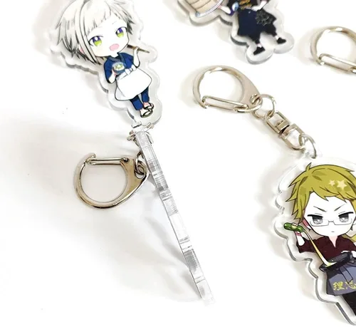 Vista 5 de JCvCX Llavero de acrílico para perros de Bungo, 8 unidades, Osamu Dazai, cosplay, Nikolai Gogol, llavero acrílico Fyodor Dostoyevsky, figura