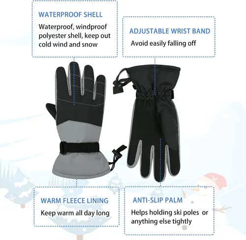 Vista 6 de American Trends Kids Waterproof Winter Gloves with Zip Pocket Snow Ski Gloves Boys Girls Toddler Touchscreen Snowboard Gloves