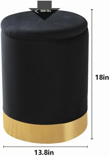 Vista 2 de Otomán de Terciopelo con Almacenamiento Reposapiés Multiusos Taburete con Base de Metal Taburete Redondo Moderno para Tocador Silla Otomán