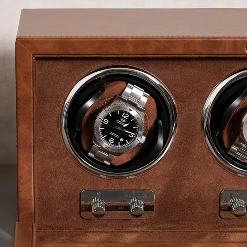 Vista 5 de ROTHWELL Bobinadora de reloj triple para relojes automáticos con motor silencioso con múltiples velocidades y ajustes de rotación (bronceadomarrón)