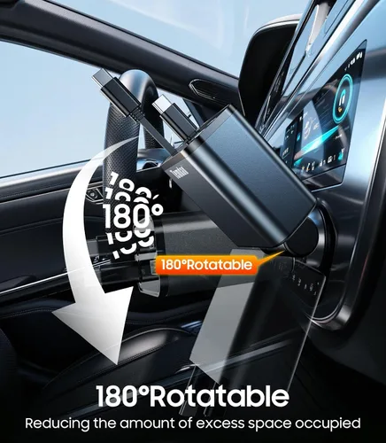 Vista 5 de Temdan Cargador de coche retráctil,75W cargador rápido USB C coche camión Gris