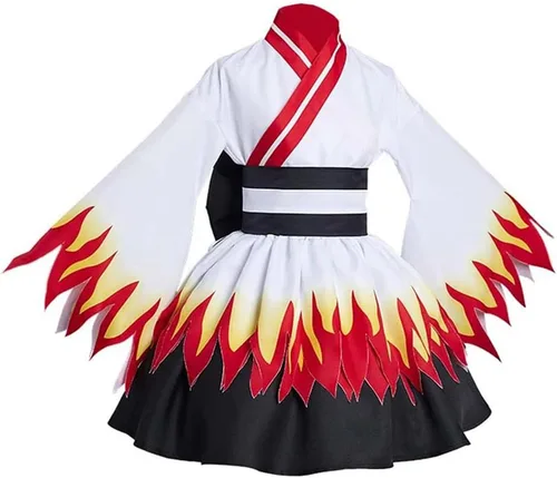 Vista 2 de Agatsuma - Vestido de cosplay Tanjirou, kimono de Rengoku, conjunto completo de Halloween