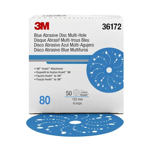 Vista 14 de 3M 3M-36142 Hookit disco abrasivo azul multi-agujero, 3" 80 Grado 50 discos, para aplicaciones de carrocería automática, preparación de pintura