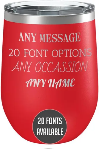 Vista 15 de Vaso de vino personalizado de acero inoxidable recubierto de polvo de 12 onzas con tapa, grabado personalizado, regalos de vino personalizados