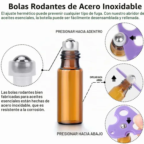 Vista 5 de Easytle Botellas enrollables de aceite esencial, paquete de 24 botellas de vidrio ámbar de 0.2 fl oz para aceites esenciales, botella enrollable