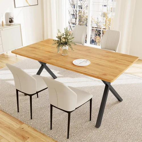 Vista 21 de HIPIHOM Mesa de comedor moderna de 63 pulgadas para 6 personas, mesa de cocina rectangular grande con patas en forma de X, muebles de comedor