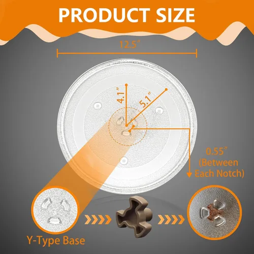 Vista 2 de Placa de vidrio para microondas de repuesto de 12.5 pulgadas compatible con GE, Samsung, Hotpoint- Bandeja giratoria de placa de microondas de 12