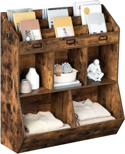 Vista 9 de HOOBRO Estantería para niños, organizador de almacenamiento para juguetes, estantería para niños, 5 compartimentos y 3 estantes de 3 niveles