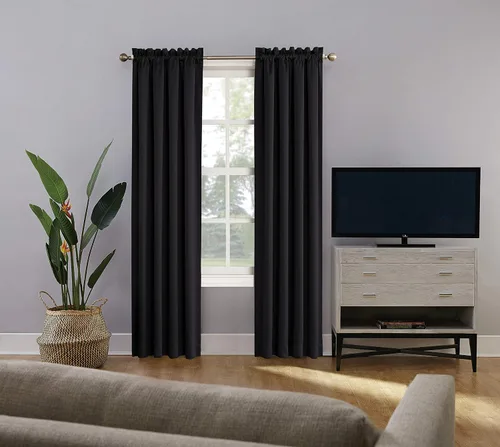 Vista 8 de Sun Zero Oslo Panel de cortina de calidad de teatro con bolsillo para varilla totalmente opaca, 52 x 63 pulgadas, negro