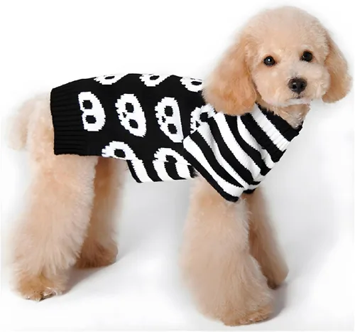 Vista 2 de NACOCO Suéteres para mascotas, suéter de esqueleto, ropa para perros y gatos, ropa para mascotas, suéteres para perros pequeños (XS)