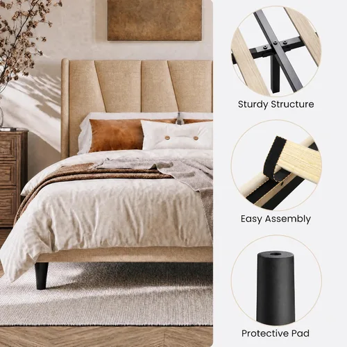 Vista 7 de SHA CERLIN Base de cama tapizada Queen con cabecero, color beige