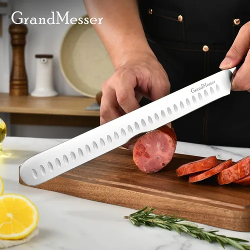 Vista 2 de Cuchillo para cortar rebanadas, cuchillo de pechuga de 12 pulgadas, diseño de mango ergonómico, para cortar barbacoa, pavo y jamón, carne asada