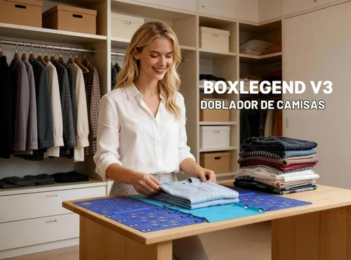 Vista 2 de BoxLegend Versión 3 Tabla Plegable para Camisas y Camisetas, Doblador de Ropa, Plástico Duradero, Dobladores de Lavandería, Tablas Plegables, Azul