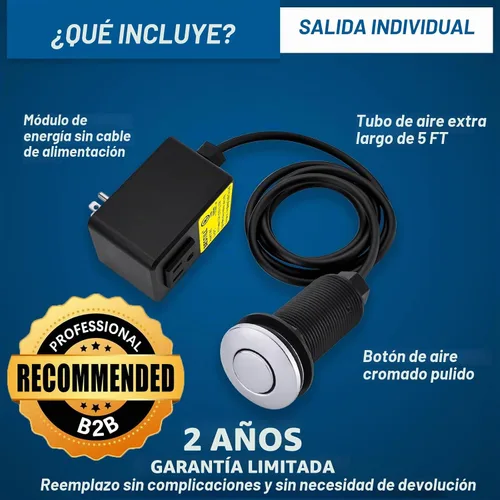 Vista 6 de BESTILL Kit de interruptor de aire para eliminación de basura - Certificado UL, botón de interruptor superior de fregadero sin cable para triturador