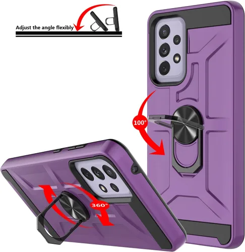Vista 4 de Gamemi - Funda para Galaxy A52S, Galaxy A52 4G/5G con protector de pantalla de vidrio templado 3X, soporte de anillo integrado y soporte magnético