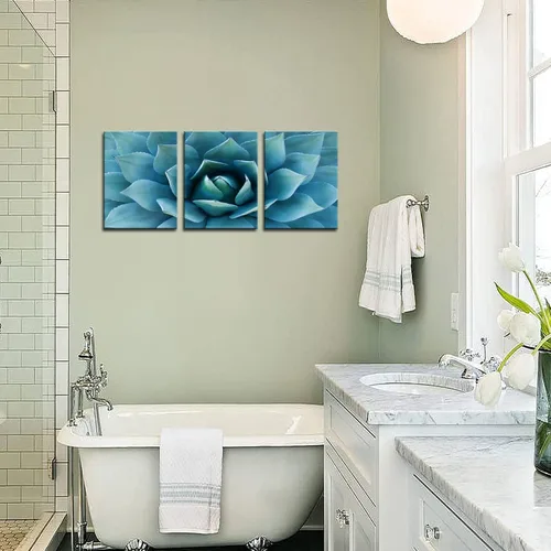 Vista 3 de Biuteawal - Lienzo moderno para pared, pintura de agave azul, pintura de plantas, decoración de pared, turquesa y verde azulado, impresión artística