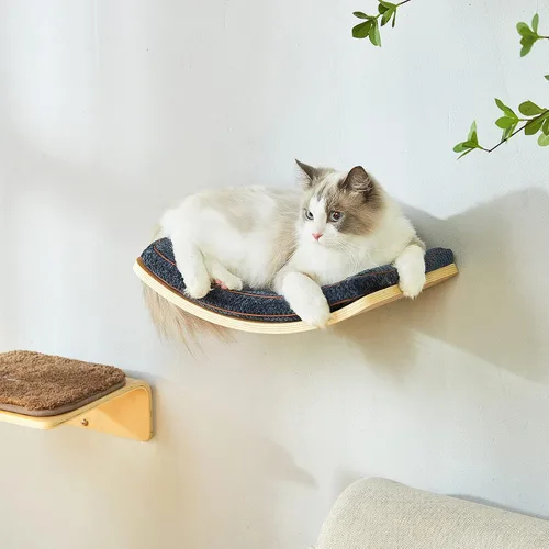 Vista 5 de LIORCE Estante para gatos con cómodo cojín, estantes curvos para gatos y perchas para pared (tamaño mediano) - Muebles para gatos montados