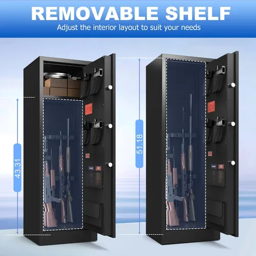 Vista 6 de Marcree Caja fuerte para 8-10 armas, gabinete grande digital para rifles y escopetas, caja fuerte para rifles con estante desmontable, cajas fuertes