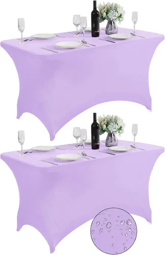 Vista 18 de SuperO - Paquete de 2 manteles de elastano impermeables para mesas de 6 pies, mantel elástico universal ajustable para fiestas, banquetes, bodas
