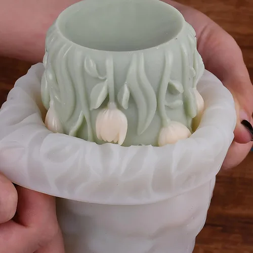 Vista 4 de Molde de vela en espiral de silicona con forma de tulipán y peonía de flores 3D, moldes de fundición de resina de silicona para velas, resina