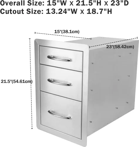 Vista 3 de Stanbroil Cajones de cocina para exteriores de acero inoxidable, 15 pulgadas de ancho x 21.5 pulgadas de alto x 23 pulgadas de profundidad, cajón