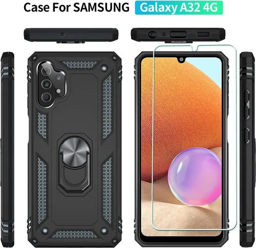 Vista 3 de Funda para Samsung Galaxy A32 4G [no compatible con A32 5G] con protector de pantalla de vidrio templado, para Galaxy A32 4G Heavy Duty Armor