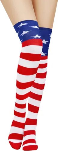 Vista 7 de Benefeet Sox Calcetines altos hasta el muslo a rayas para mujeres y niñas, calcetines altos por encima de la rodilla, calentador de piernas, brazos