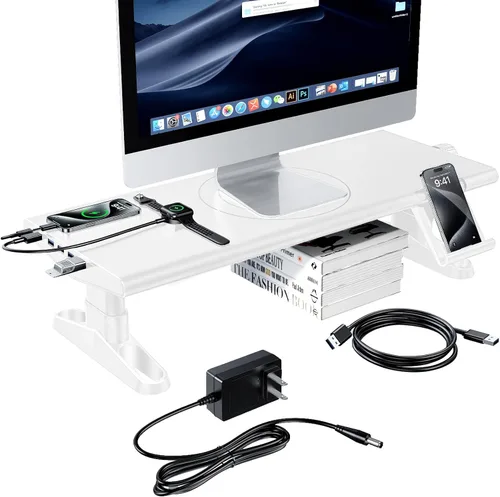 Vista 8 de Soporte elevador de monitor de computadora para escritorio, 4.4-5.7 pulgadas, altura ajustable libremente con soporte para teléfono celular