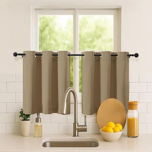 Vista 87 de Simplebrand Juego de 2 paneles de cenefa aguamarina para ventana de cocina de 14 pulgadas de largo, cortinas de oscurecimiento de habitación