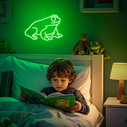 Vista 3 de Lampeez Letrero de neón de rana, decoración de pared de lámpara de rana, letreros de arte de neón LED regulables alimentados por USB, para cueva
