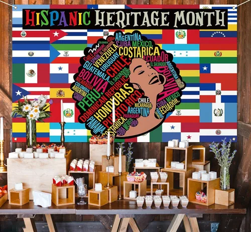 Vista 5 de Nepnuser Decoración del mes de la herencia hispana, telón de fondo para cabina de fotos, 21 países de habla española, cultura, escuela, aula