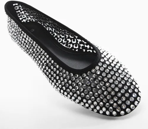 Vista 6 de WIRALOMI Zapatos planos de ballet con diamantes de imitación para mujer, zapatos de bailarina brillantes, cómodos zapatos de malla con purpurina