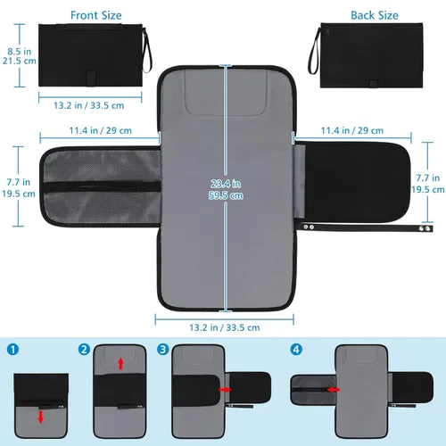 Vista 6 de Accmor Cambiador de pañales portátil, cambiador de bebé impermeable, cambiador de pañales para bebés, para viajes, negro