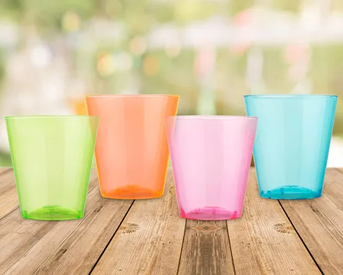 Vista 3 de Zappy 124 vasos de chupito de plástico neón, 1 oz, varios colores neón, desechables y reutilizables, sin BPA, perfectos para bodas, reuniones