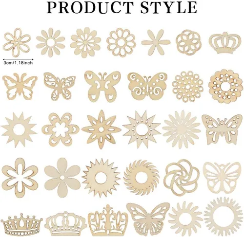 Vista 4 de 300 adornos de madera, con forma de mariposa y flores, recortes de madera, álbumes de recortes, manualidades, manualidades, grafiti, decoración