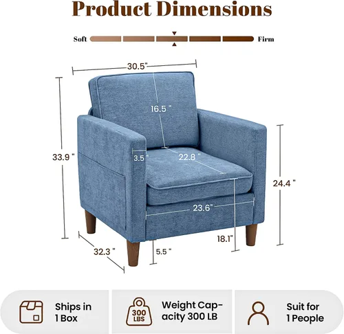 Vista 2 de Kingfun Juego de 2 sillas decorativas, sillas de sala de estar, sillón de lectura de mediados de siglo, felpilla con pie de madera maciza