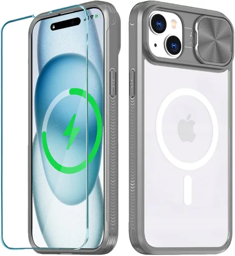 Vista 29 de Funda MagSafe transparente de titanio compatible con iPhone 15 Pro con cubierta deslizante para cámara, imanes fuertes, antiamarilleo, a prueba