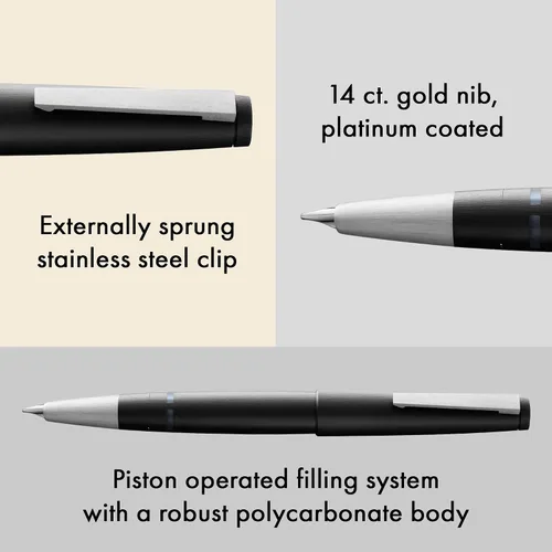 Vista 3 de Pluma estilográfica, negra, de punta extra-fina, marca Lamy 2000 (L01EF).