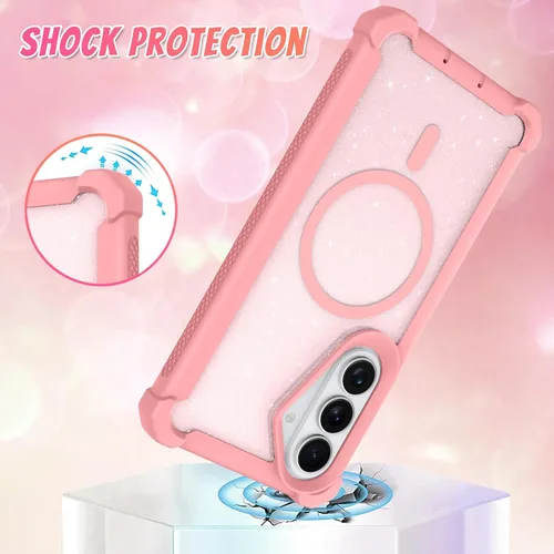 Vista 599 de Bonoma - Funda compatible con Samsung Galaxy S21 Plus, diseño de corazón con purpurina, color rosa Support for MagSafe, Plating Magnetic Case TPU
