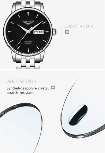 Vista 8 de Reloj de pulsera de cuero de acero inoxidable mecánico automático automático de moda analógica para hombre Fecha luminosa