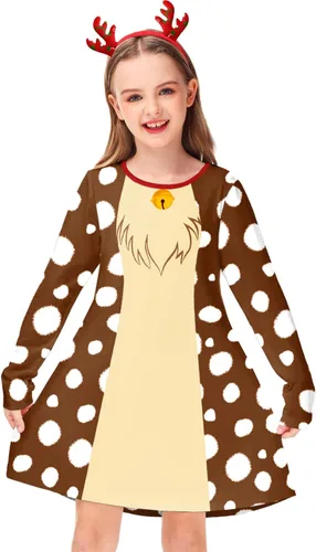 Vista 3 de Deerose Vestido de manga larga para niñas del día de San Patricio Mardi Gras, de 3 a 14 años Navidad café