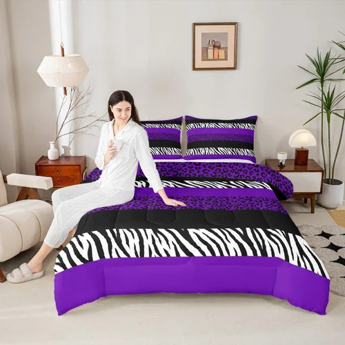 Vista 29 de Juego de edredón con estampado de leopardo para niños, tamaño individual, juego de ropa de cama de moda de piel de guepardo abstracto, decoración
