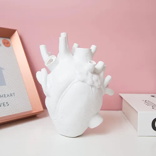 Vista 6 de Florero anatómico con forma de corazón, florero creativo de corazón humano, florero de resina, adorno de escritorio, escultura de resina, estante