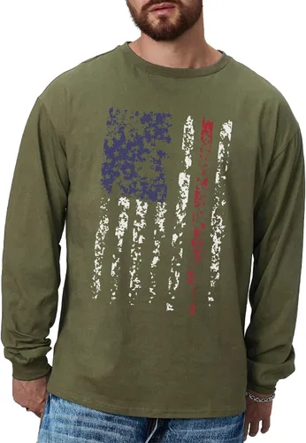 Vista 3 de H HYFOL Camisetas gráficas para hombre con la bandera de Estados Unidos de algodón de manga larga patriótica americana cuello redondo camisetas