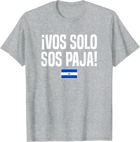 Vista 52 de Camiseta Vos Solo Sos Paja Salvadoran Slang Bandera de El Salvador, Negro