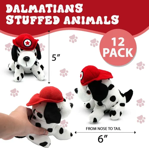 Vista 3 de 4E's Novelty Paquete de 12 animales de peluche de Dálmatas, peluche suave para perro, peluche de cachorro pequeño de 6 pulgadas con sombrero