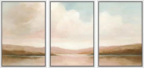Vista 101 de SIGNWIN Lienzo enmarcado para pared, juego de arte de campos pastorales, flores silvestres, campo rústico, paisaje, floral, ilustraciones modernas